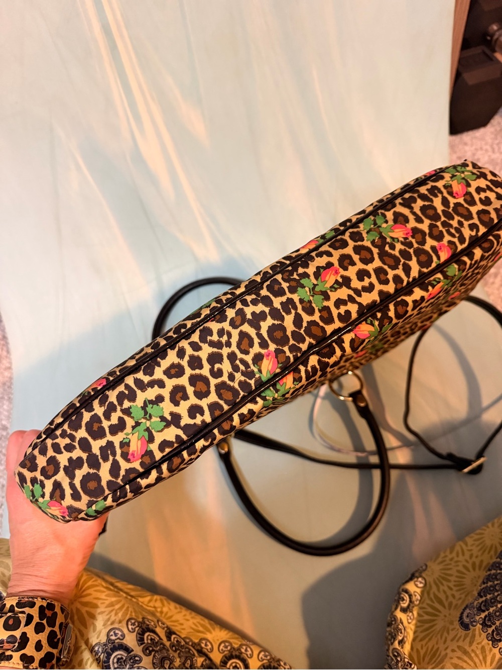 Betsey Johnson Leopard Print Satchel Laptop bag with Pink & Green Floral Accents - Picture 6 of 6